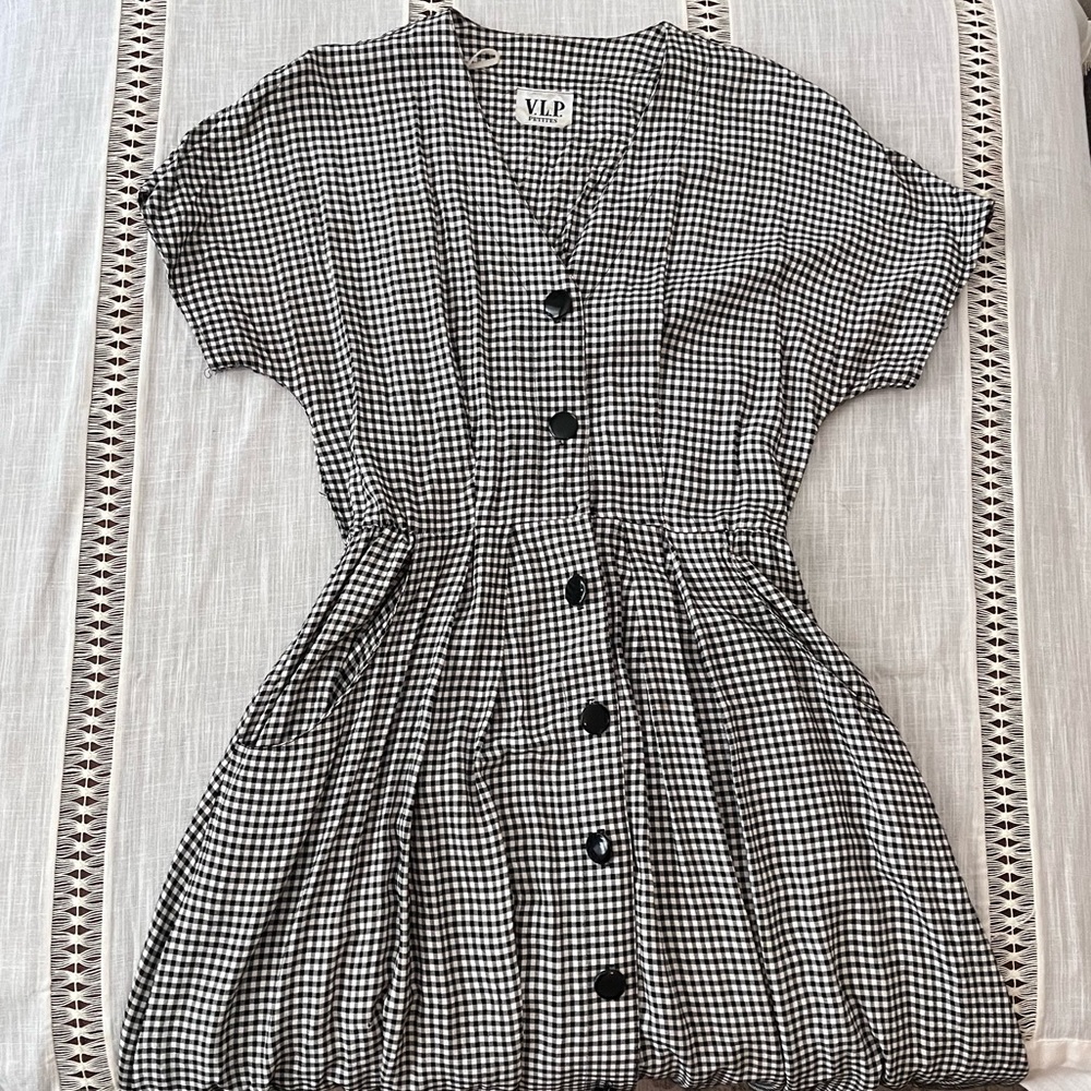 Vintage black and white plaid midi dress